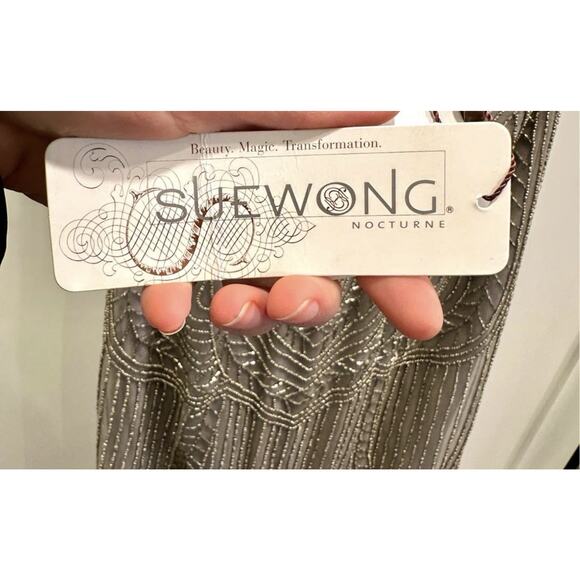 Sue Wong Nocturne Platinum Silver Beaded Empire Short Cocktail Formal Dress 4 - Picture 4 of 5